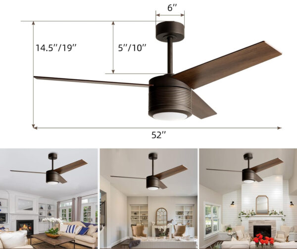 Wentylator sufitowy Reiga cichy 52 cale LED 3 łopaty z pilotem - obrazek 6