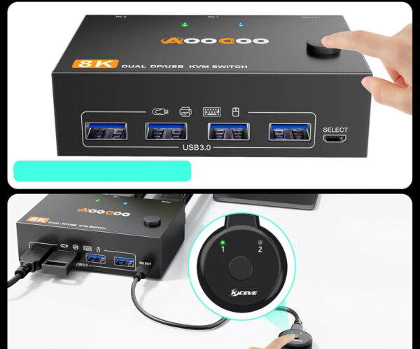 Przełącznik KVM 2x2 8K@30Hz/4K@144Hz USB 3.0 4×USB pilot kable w zestawie - obrazek 4