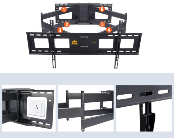 Uchwyt ścienny TV FORGING MOUNT HY9401-B, ramię 1090mm, VESA 800x400 - obrazek 3