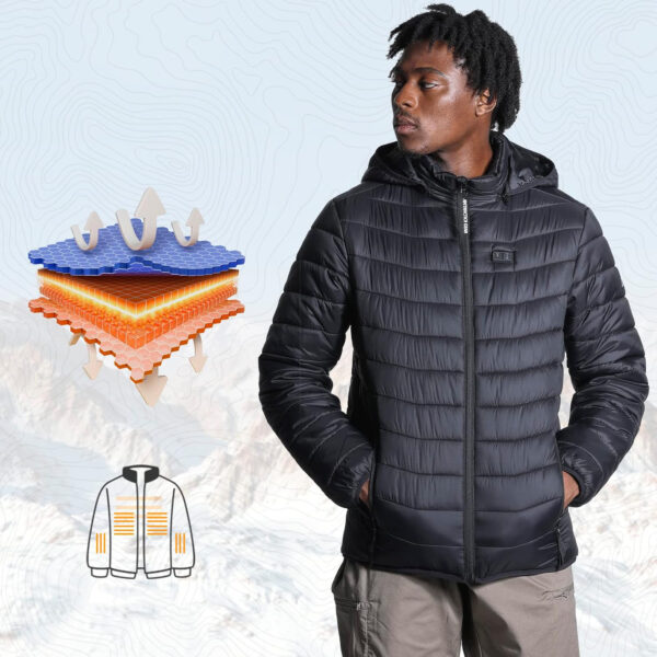 Męska kurtka ocieplana ANTARCTICA GEAR 16000 mAh, rozmiar 2XL, czarna - obrazek 2