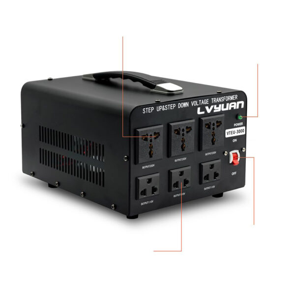 Przetwornik napięcia Yinleader 3000 VA 110 V, USA, 110V/220V, 3 gniazdka - obrazek 2