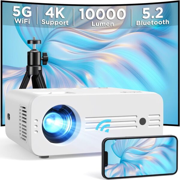 Projektor AKIYO, Full HD 1080P, 10000 lm, 5G Wi-Fi Bluetooth, ze statywem - obrazek 2