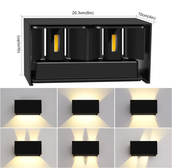 POWYSTAWOWY LED kinkiet Kingwen, 20 W, 3000 K, IP65, czarny, zestaw 2 szt. - obrazek 7