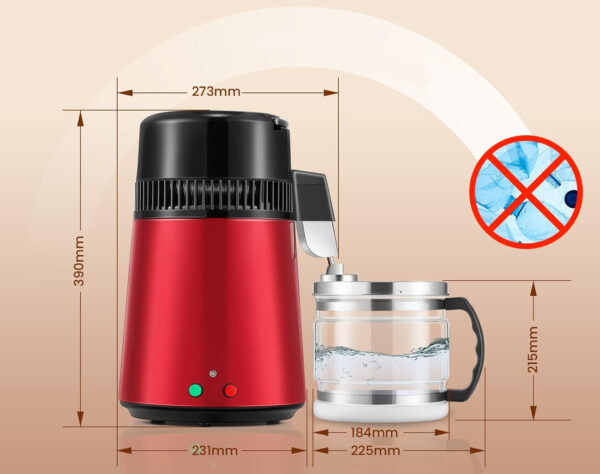 Destylator wody 4L Hanchen 750W 1L/h ze szklanym dzbankiem, do domu i laboratorium - obrazek 7