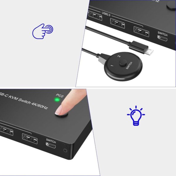 Kontroler KVM 2 Ports USB-C KVM Switch 4K/60Hz, USB-C/HDMI - obrazek 4