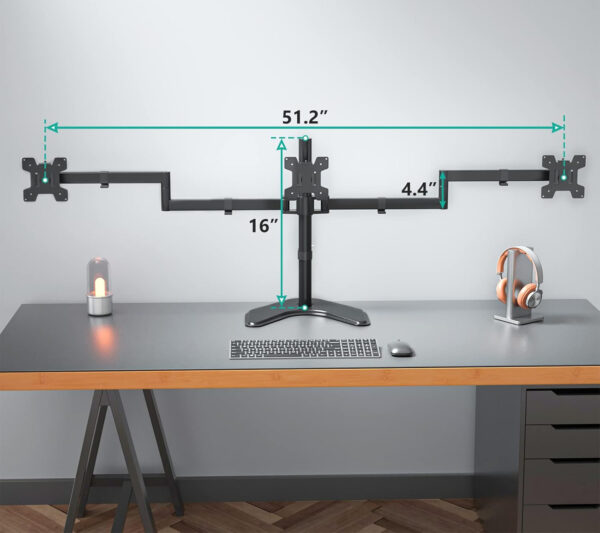 UŻYWANE Stojak na 3 monitory do 27" WALI MF003 regulowany wolnostojący udźwig 22 lbs, czarny - obrazek 3