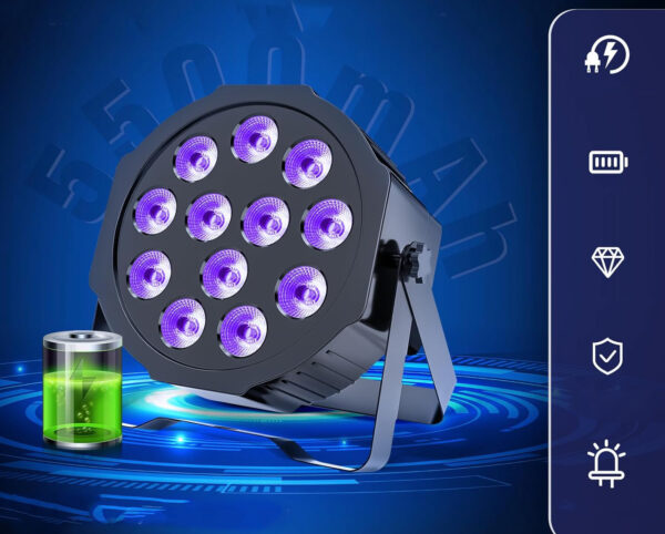 Uliczny reflektor GdjRttk, RGBWA UV 12 LED, 5500 mAh, 4 sztuki - obrazek 3