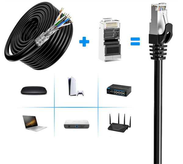 Kabel Ethernet 60m Cat 7 SFTP 10Gbps 600MHz do sieci LAN czarny - obrazek 2