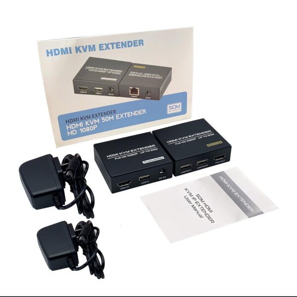 Przedłużacz HDMI USB KVM 1080P@60Hz do 50 m Cat5e/6 z Loop Out UK kabel zasilający - obrazek 3