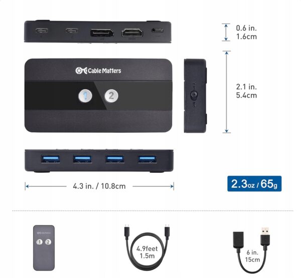 Kontroler KVM Cable Matters 201085-BLK HDMI, 4xUSB 3.0, 4K 60Hz, 8K 30Hz - obrazek 5