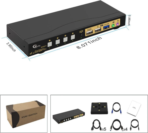 Switch KVM 4 porty USB 3.0, 1.4, 4K 144 Hz 5V przełącznik CKLau do komputerów - obrazek 3