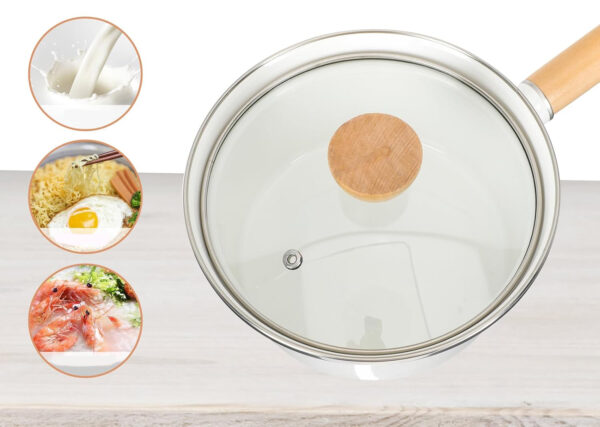 Rondel emaliowany Vaguelly 16 cm z miarką powłoką nieprzywierającą i drewnianym uchwytem - obrazek 7