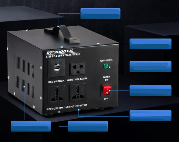 UŻYWANE Transformator CREWORKS DT(2000VA) 2000W 220V na 110V z auto-przełącznikiem USB EU/USA - obrazek 9