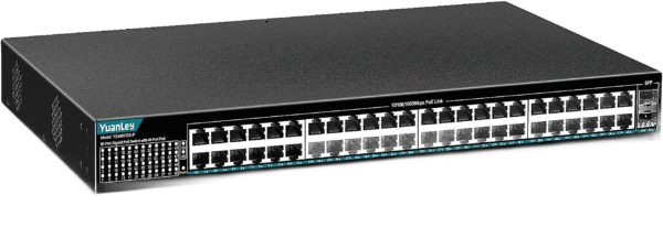 YuanLey 48-Portowy Switch Gigabit PoE, Metalowy 400W, Z SFP Uplink 1000Mbps
