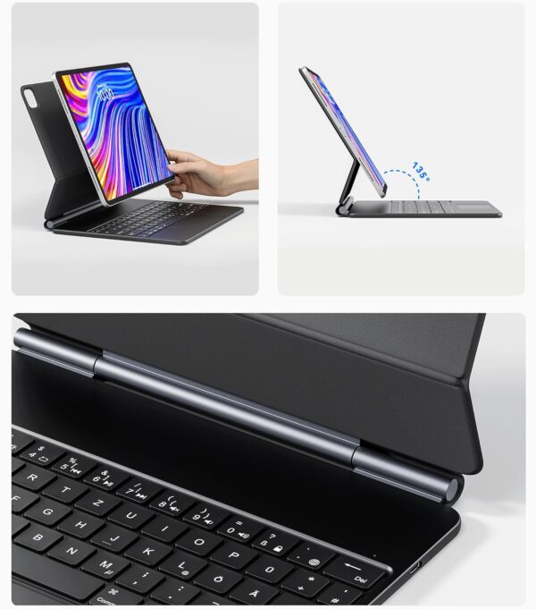 Etui z klawiaturą Earto iPad Air 2024, 12.9 cali, układ QWERTZ, czarne - obrazek 2