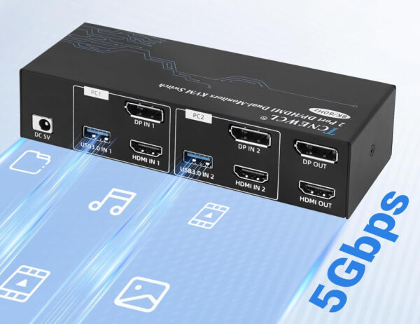 Przełącznik TCNEWCL KS925T  KVM HDMI DP USB 5V niekompletny zestaw - obrazek 2