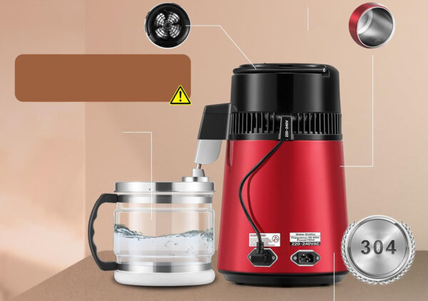 Destylator wody 4L Hanchen 750W 1L/h ze szklanym dzbankiem, do domu i laboratorium - obrazek 2