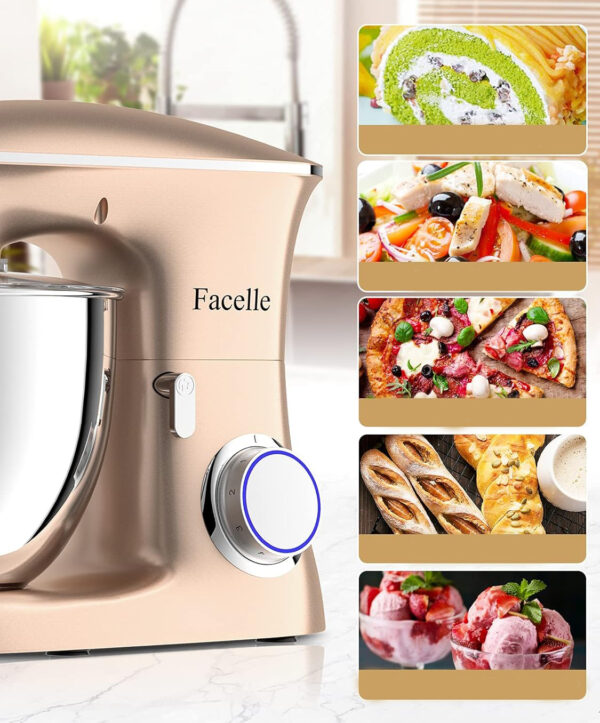 USZKODZONY Robot kuchenny Facelle SM-1554 1500W 8L champagne planetarny mikser z dużą misą i wieloma końcówkami - obrazek 4
