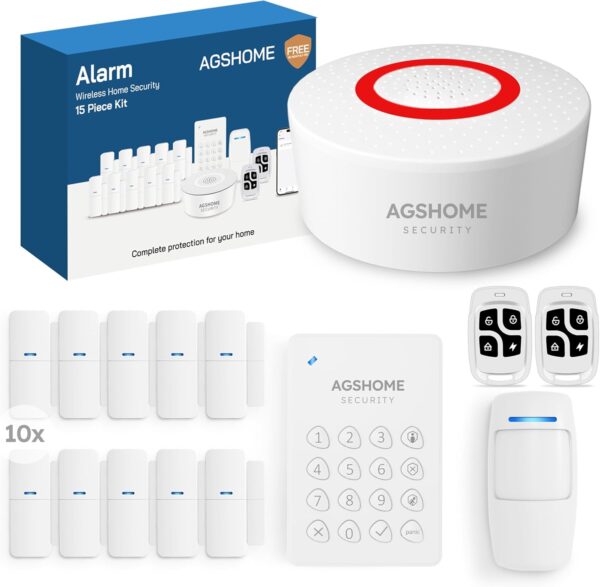 AGSHOME Bezprzewodowy system alarmowy 15 szt., 120dB, kompatybilny z Alexa