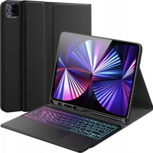 Etui Earto z klawiaturą QWERTZ do iPada Pro 12.9, 7 kolorów podświetlenia, czarne