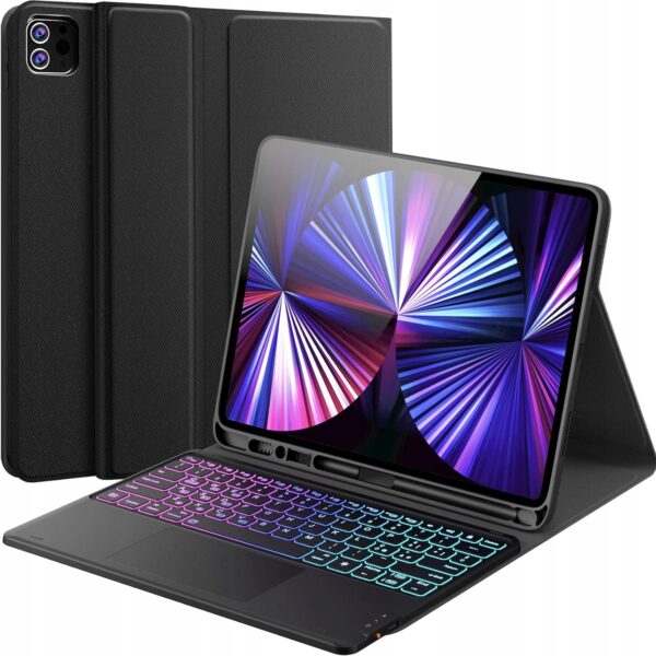 Etui Earto z klawiaturą QWERTZ do iPada Pro 12.9, 7 kolorów podświetlenia, czarne