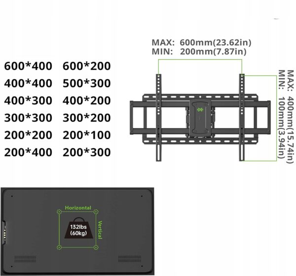 Uchwyt ścienny USX-MOUNT XML008-1K-03 dla 37-90" VESA 600x400mm, do 60-68kg - obrazek 4
