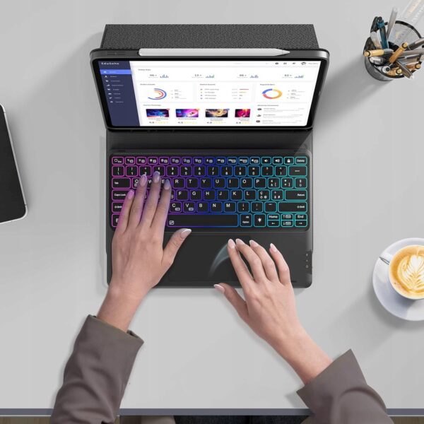 Etui Earto z klawiaturą QWERTZ do iPada Pro 12.9, 7 kolorów podświetlenia, czarne - obrazek 5