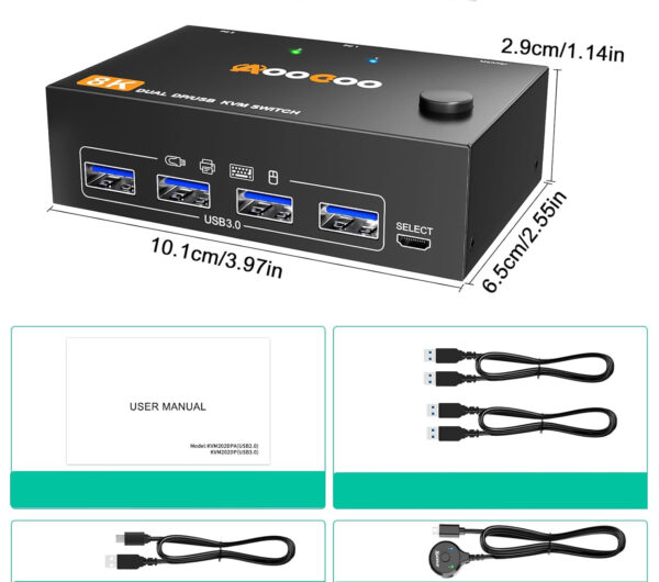 Przełącznik KVM 2x2 8K@30Hz/4K@144Hz USB 3.0 4×USB pilot kable w zestawie - obrazek 9