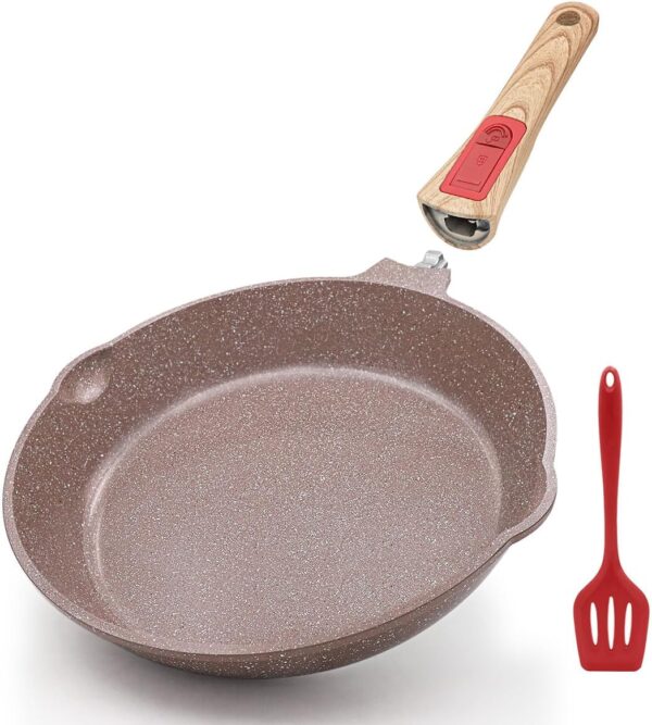 Patelnia ceramiczna głęboka 28 cm nieprzywierająca z odpinaną rączką brązowa