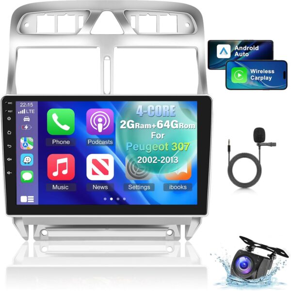 NHOPEEW Radio Samochodowe 2+64G Android do Peugeot 307 z GPS i WiFi