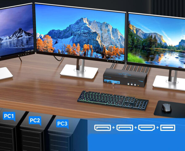 Przełącznik KVM AILVLVNG VP-SW332 8K60Hz 3xPC 3xMonitor 4K144Hz 4xUSB 3.0 POWYSTAWOWY - obrazek 6