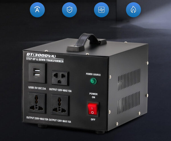 Przetwornica napięcia CREWORKS, 3000 W, od 220-240 V do 110-120 V, USB - obrazek 3