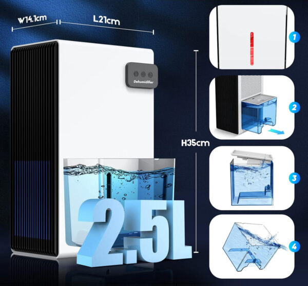 Osuszacz Kiumo CT9, (30 m²) 2,5 l, z automatycznym wyłączaniem, 7 kolorów - obrazek 5