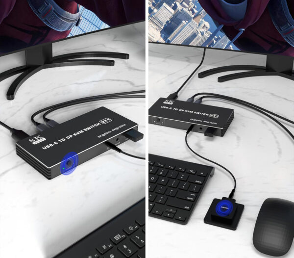 Przełącznik USB-C KVM 2-portowy 8K@60Hz 4K@120Hz z DP 3xUSB 2.0 audio 2 kable USB-C - obrazek 5