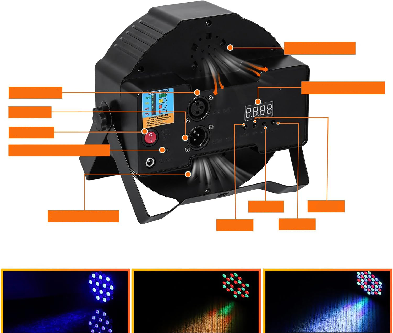 Lampy LED Disco RGB ZQ01104 oświetlenie dyskotekowe 7 trybów zestaw 4 szt. - obrazek 4