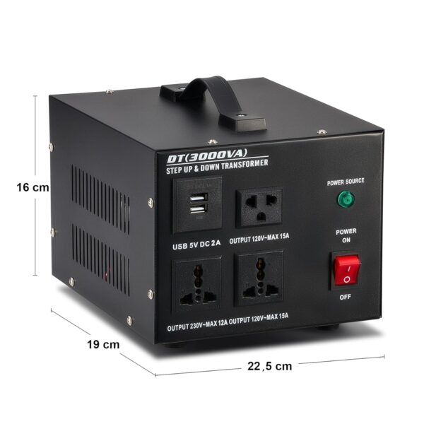UŻYWANE Transformator CREWORKS DT(2000VA) 2000W 220V na 110V z auto-przełącznikiem USB EU/USA - obrazek 6