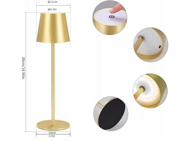 Bezprzewodowa Lampa Stołowa LED Zoeger 3000K, USB-C, IP54, Złota - obrazek 2