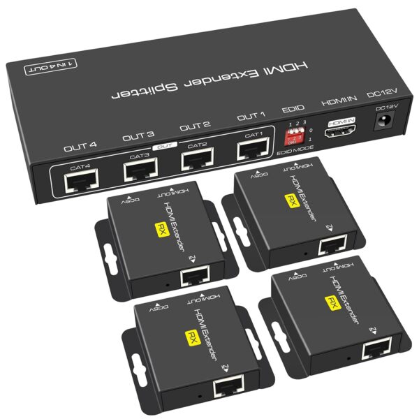 VEDINDUST HDMI Extender 1x4 50m, obsługuje EDID 1080p POC, Tendak