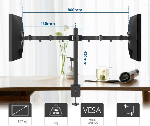 Uchwyt na dwa monitory BONTEC MDM002 13-27'', VESA 75/100 - obrazek 7