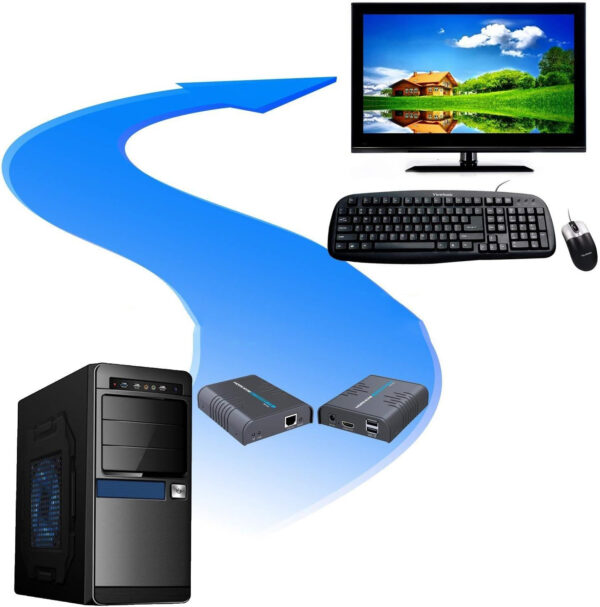 Przedłużacz HDMI AGPTEK KVM 120m, Ultra HD 1080p, klawiatura i mysz USB - obrazek 3