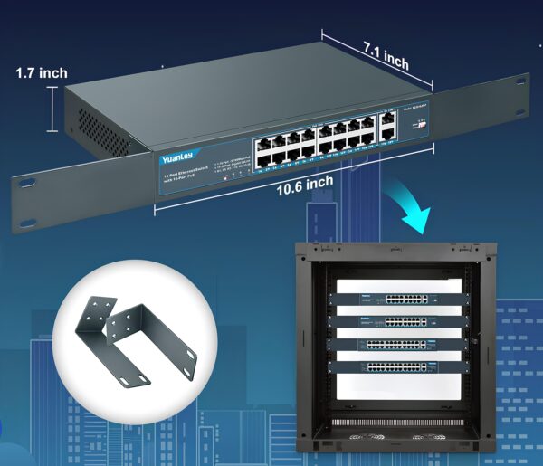 16-portowy przełącznik PoE YuanLey YS20162G-P, 10/100Mbps,250W, Powystawowy - obrazek 6