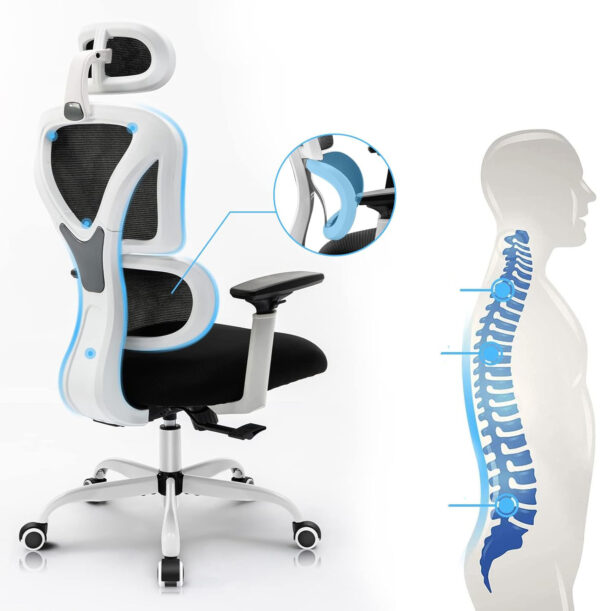 USZKODZONY NIE ZESTAW Krzesło biurowe KERDOM KD9070 białe ergonomiczne krzesło z siatki i zagłówkiem - obrazek 6