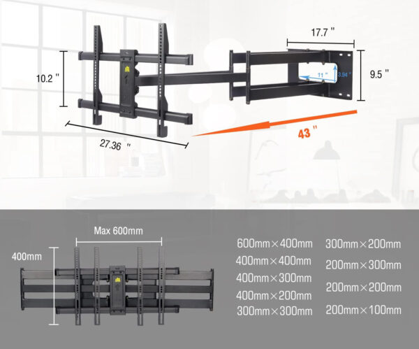 Uchwyt ścienny TV FORGING MOUNT EP9450-B, ramię 43", VESA 600x400 - obrazek 2