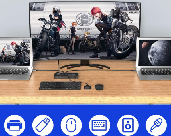 Przełącznik USB-C KVM 2-portowy 8K@60Hz 4K@120Hz z DP 3xUSB 2.0 audio 2 kable USB-C - obrazek 2