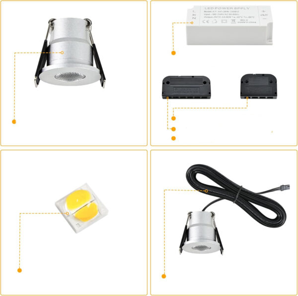 Mini reflektory LED 12 V 3 W z transformatorem KY-441-36W-230812, zestaw 10 - obrazek 2