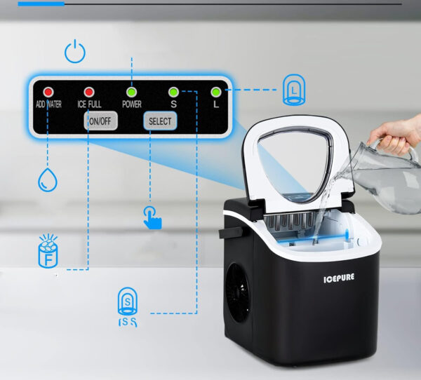 ICEPURE Mała maszyna do lodu, 9 kostek w 8 minut 20 kg dziennie, Uszkodzona - obrazek 4