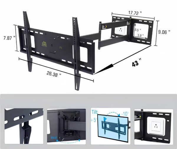 Uchwyt ścienny TV FORGING MOUNT FM9388-B, ramię 42", VESA 600x400 - obrazek 3
