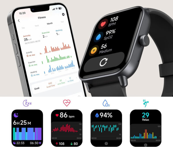Smartwatch AEAC IDW19, 1,8-calowy, 110 trybów, IP68, czarny - obrazek 2