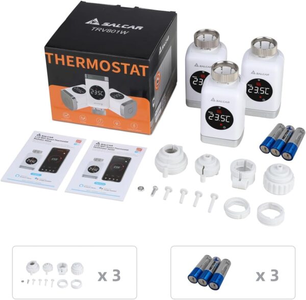 Zestaw 3 termostatów WiFi SALCAR TRV801W Alexa/Google Tuya bez bramki Powystawowy - obrazek 2