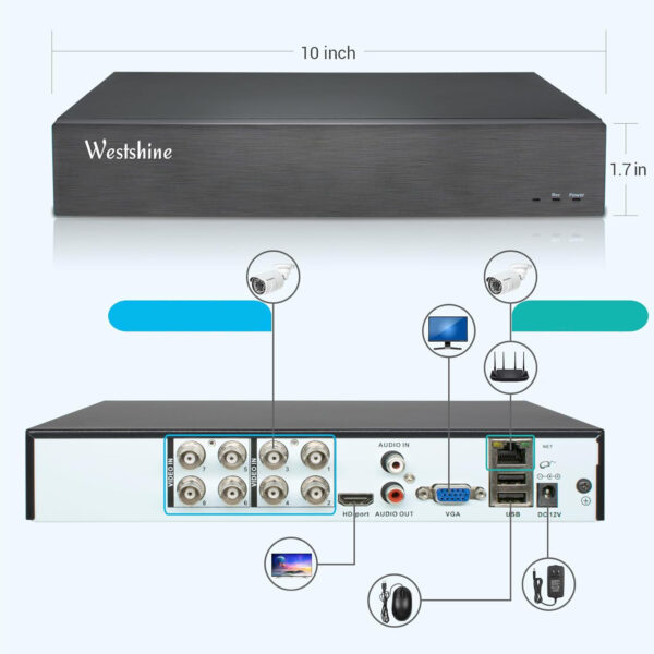 System CCTV 1080p 5 MP HDMI 8 TB kompletny zestaw Westshine do monitoringu z kamerami HD rejestratorem i dyskiem - obrazek 2